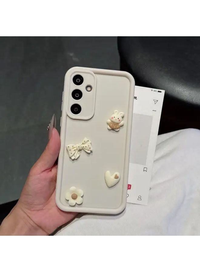 Beige Cute Rabbit Plush DIY Phone Case For Samsung Galaxy A15 Handmade Cover - Image 5
